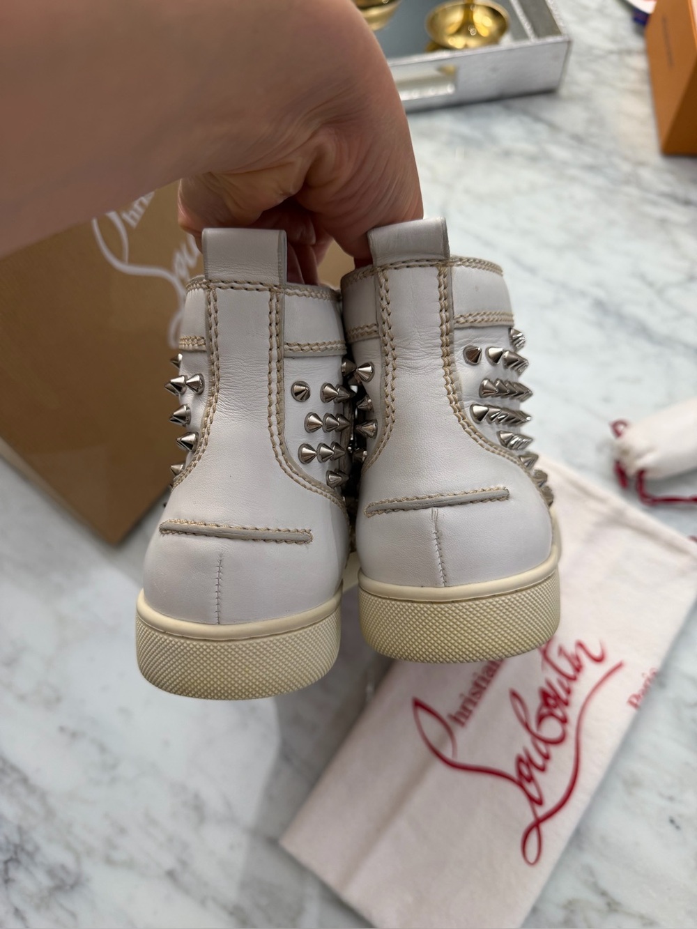Christian louboutin Louis studded white silver with box spike sneakers 37.5 - Picture 5 of 11
